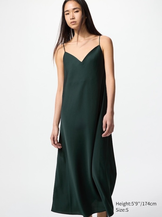 Uniqlo Dresses & Skirts - NWT Uniqlo Deep Green Satin Slip Dress size medium maxi adjustable straps